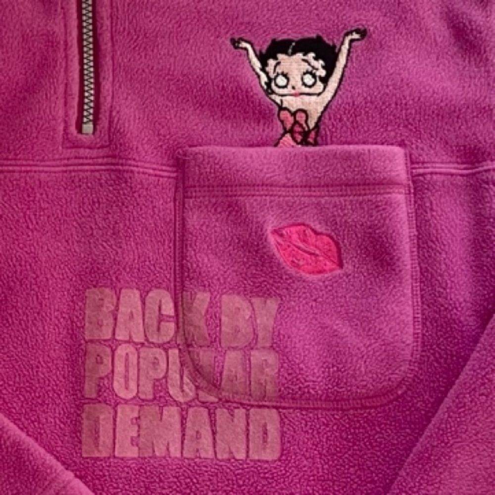 Retro Betty Boop Fleece Quarter Zip Pullover Pink - Picture 3 of 9